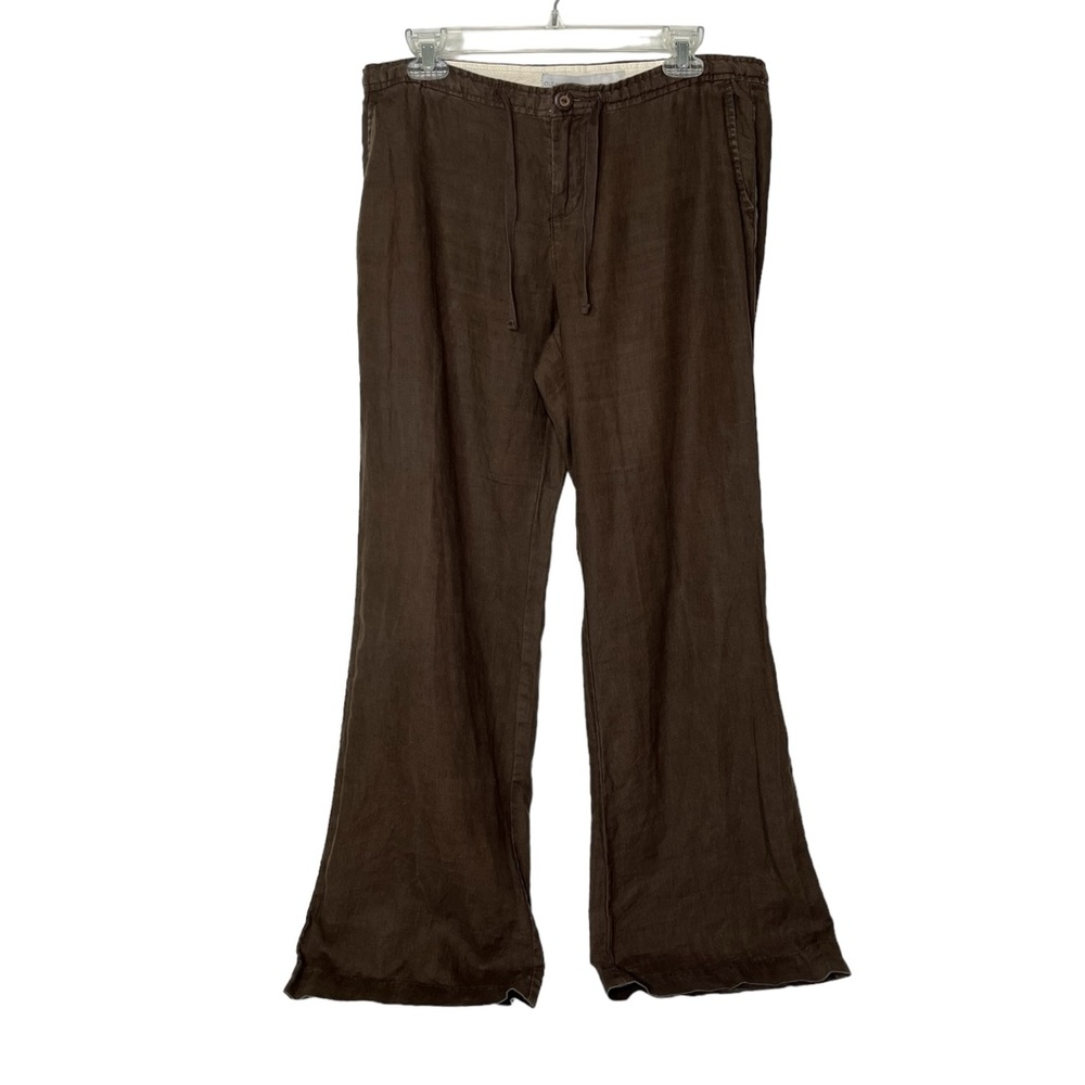Old‎ Navy Brown Linen Pants Mid-Rise Wide Leg Drawstring Women's 8